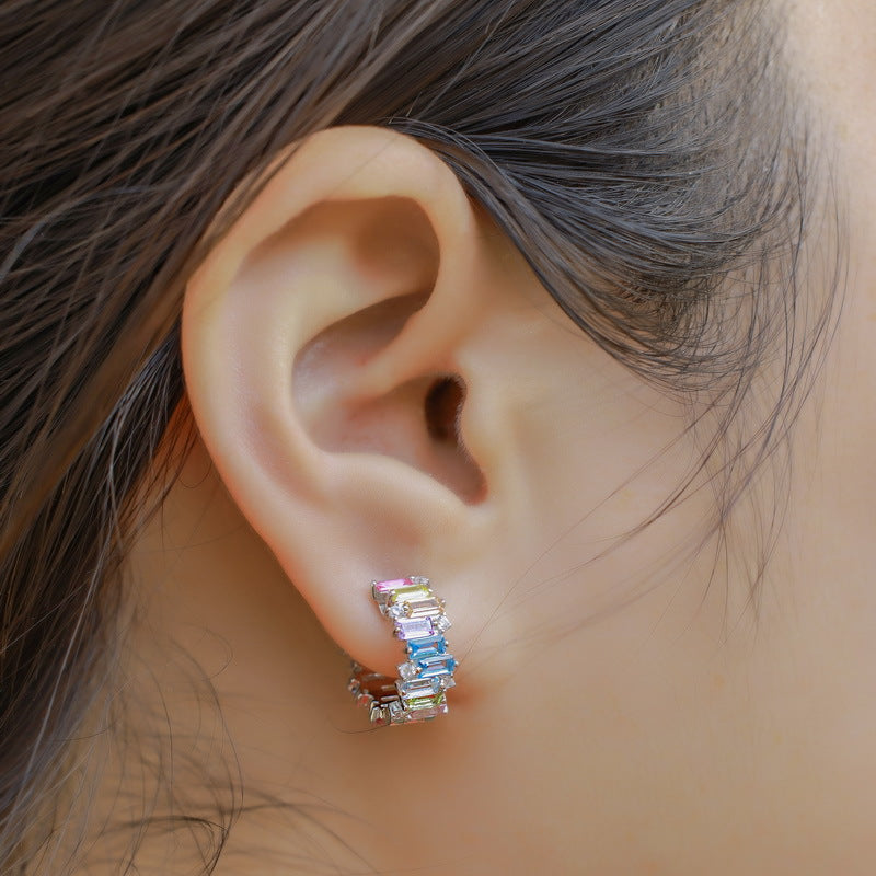 Irregular Color Zirconium Ear Studs - Thick Silver Platinum / 925 - electronic accessories
