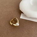 Irregular Metal Pearl Tigereye Open Ring For Women - Golden - electronic accessories