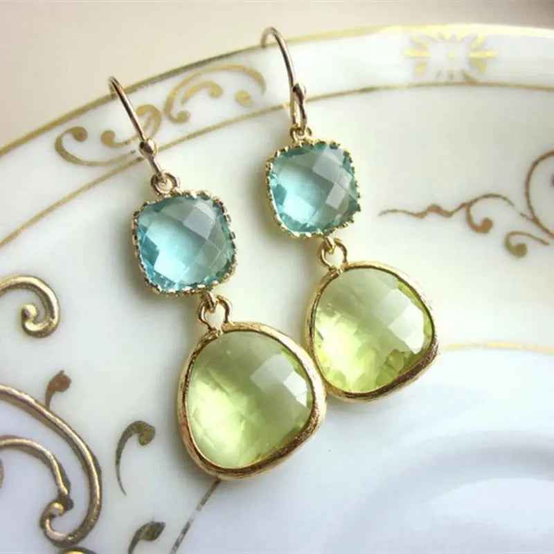Irregular Resin Blue Vintage Green Earrings