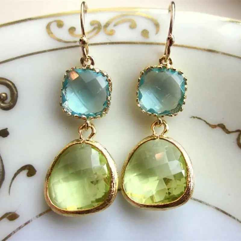 Irregular Resin Blue Vintage Green Earrings