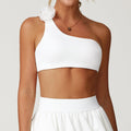 Irregular Spaghetti-strap Quick-drying Beauty Back Underwear Oblique One Shoulder Sports Bra - White Corsage / L - Other
