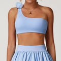 Irregular Spaghetti-strap Quick-drying Beauty Back Underwear Oblique One Shoulder Sports Bra - Blue Corsage / L - Other