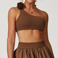 Irregular Spaghetti-strap Quick-drying Beauty Back Underwear Oblique One Shoulder Sports Bra - Coffee Corsage / L