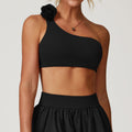 Irregular Spaghetti-strap Quick-drying Beauty Back Underwear Oblique One Shoulder Sports Bra - Black Corsage / L - Other