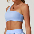 Irregular Spaghetti-strap Quick-drying Beauty Back Underwear Oblique One Shoulder Sports Bra - Blue Excluding Corsage