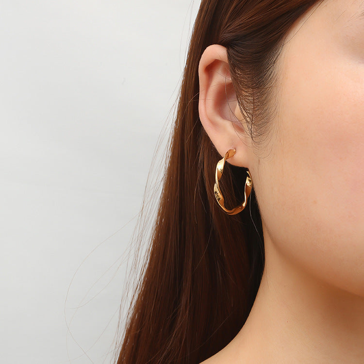 Irregular Twisted C- Shaped Stainless Steel Earrings For Women - electronic accessories