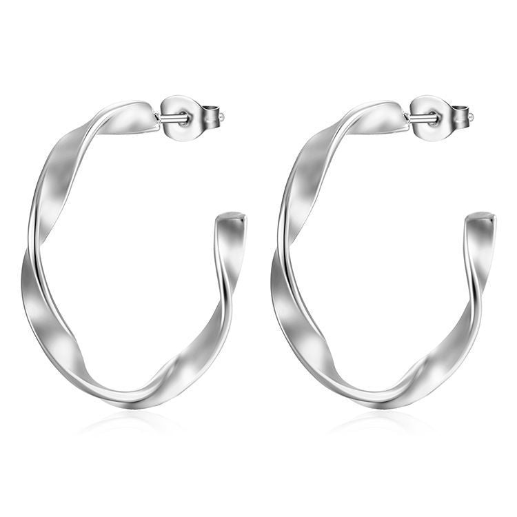 Irregular Twisted C- Shaped Stainless Steel Earrings For Women