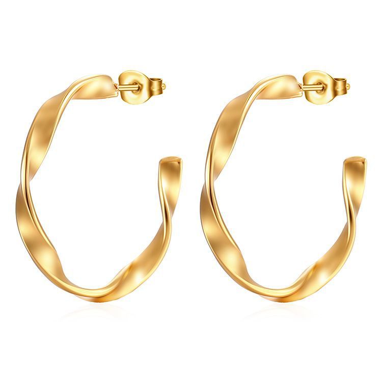 Irregular Twisted C- Shaped Stainless Steel Earrings For Women - Gold - electronic accessories