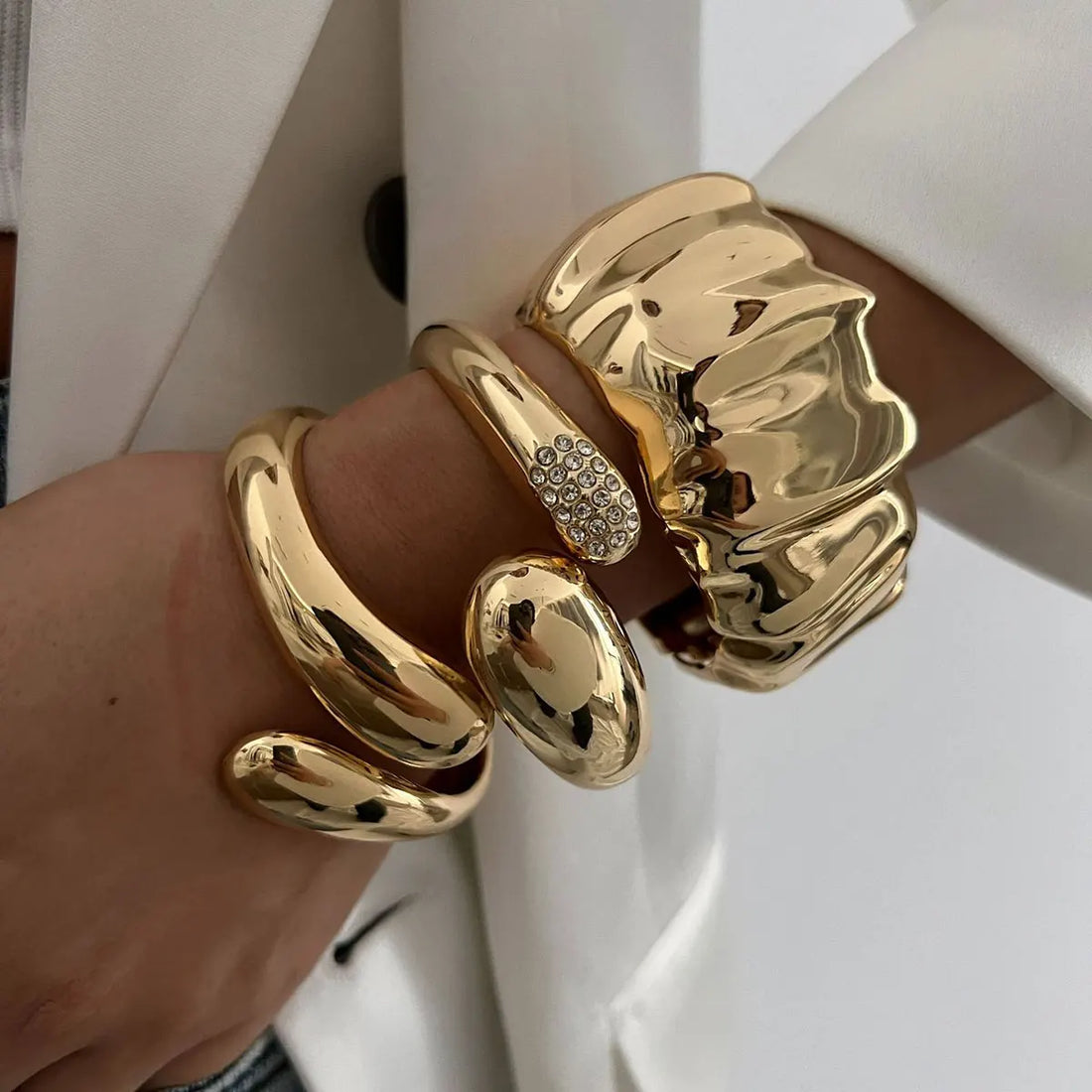 Irregular Water Drop Metal Wide Spring Bangles