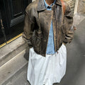 Jacket Coat Retro Washed Brushed Brown Distressed - electronic accessories