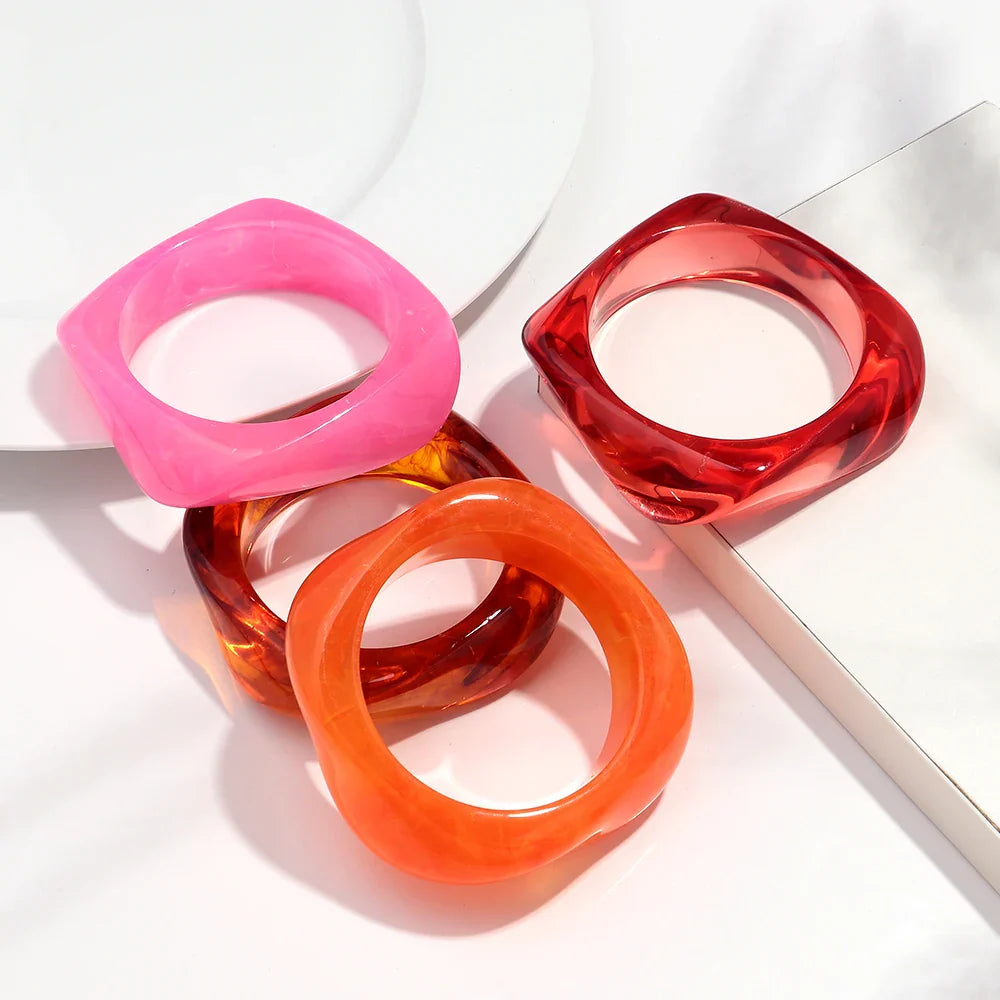 Jelly Color Big Irregular Square Acrylic Wide Bangle
