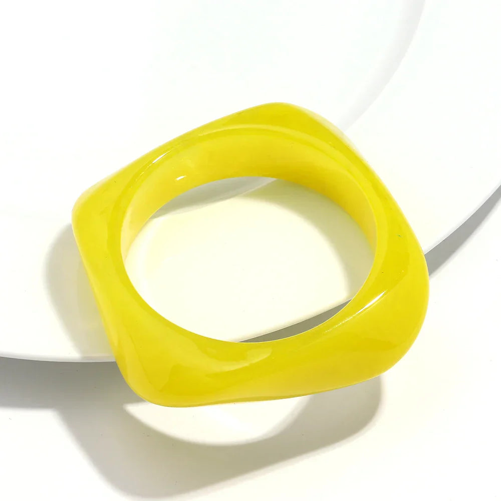 Jelly Color Big Irregular Square Acrylic Wide Bangle - yellow