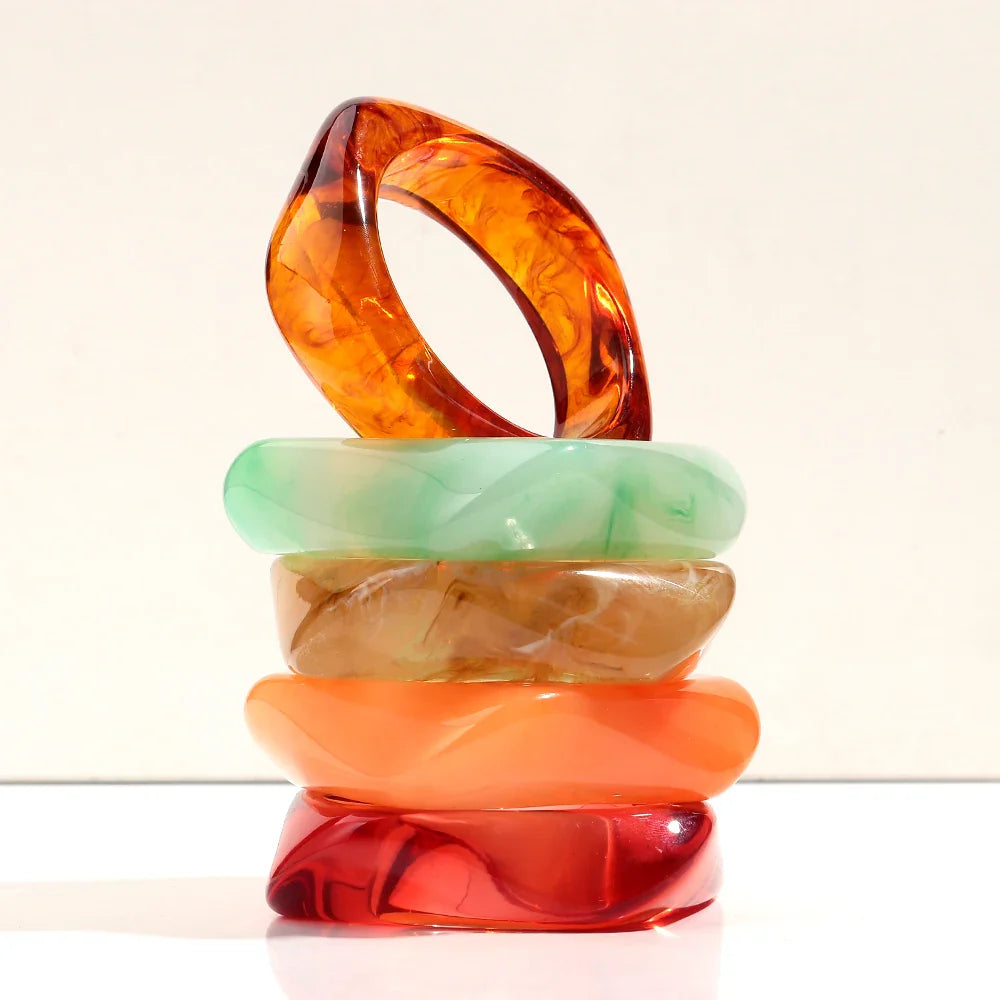 Jelly Color Big Irregular Square Acrylic Wide Bangle