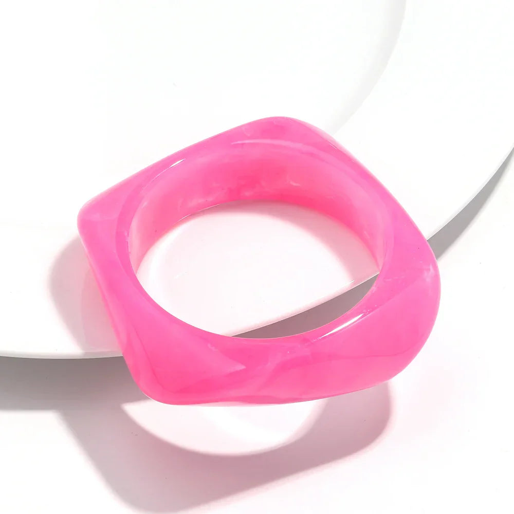Jelly Color Big Irregular Square Acrylic Wide Bangle - rose