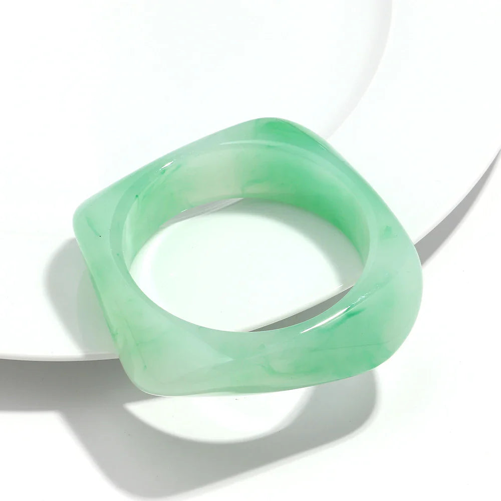 Jelly Color Big Irregular Square Acrylic Wide Bangle - green