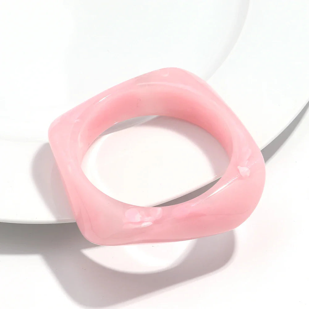 Jelly Color Big Irregular Square Acrylic Wide Bangle - pink