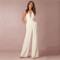 Jumpsuits Women Deep V-neck Sleeveless Halter Neck Backless - WHITE / M