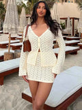 Knit Hollow Out 2 Piece-Set Skirt Sets Women