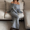 Knit Long Dress One Shoulder Sleeve
