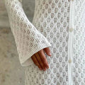 Knit Long Dress Solid Hollow Single Breasted Cardigan Dress