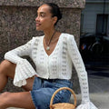 Knit Long Sleeve Cardigan For Women V Neck Solid - Other