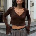 Knit Long Sleeve Cardigan For Women V Neck Solid - Other