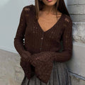 Knit Long Sleeve Cardigan For Women V Neck Solid - S / Brown - Other