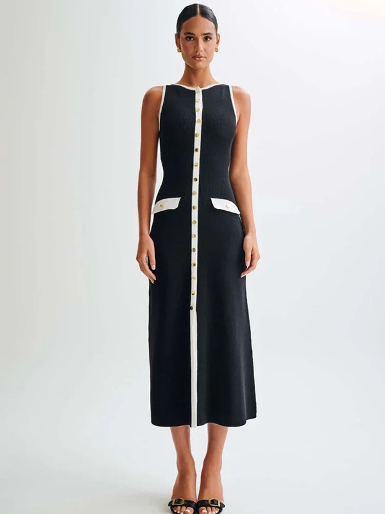 Knit Ribbed Cardigan Maxi Dress - black / L