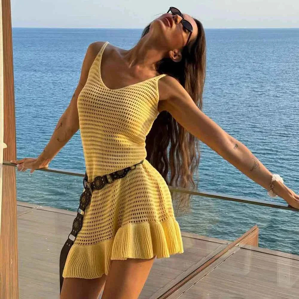 Knit Ruffle Mini Dress Women's