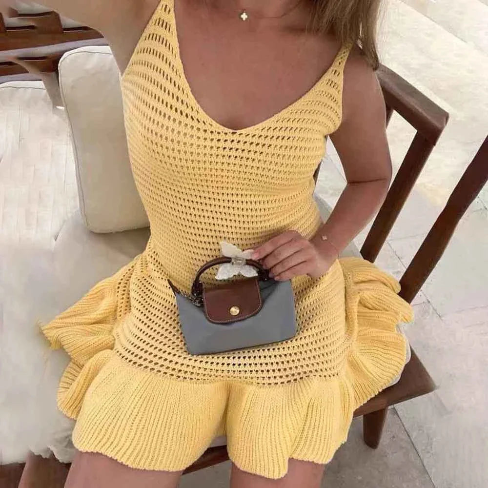 Knit Ruffle Mini Dress Women's