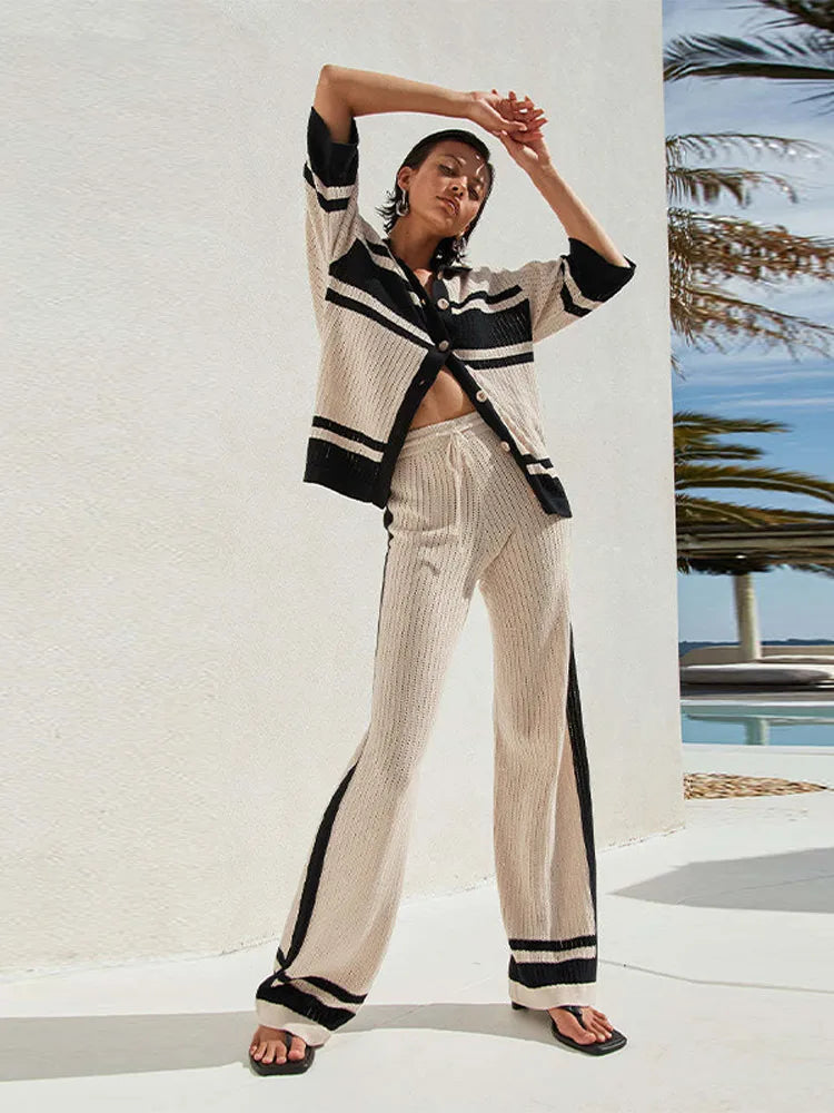 Knit Striped Pant Set Women
