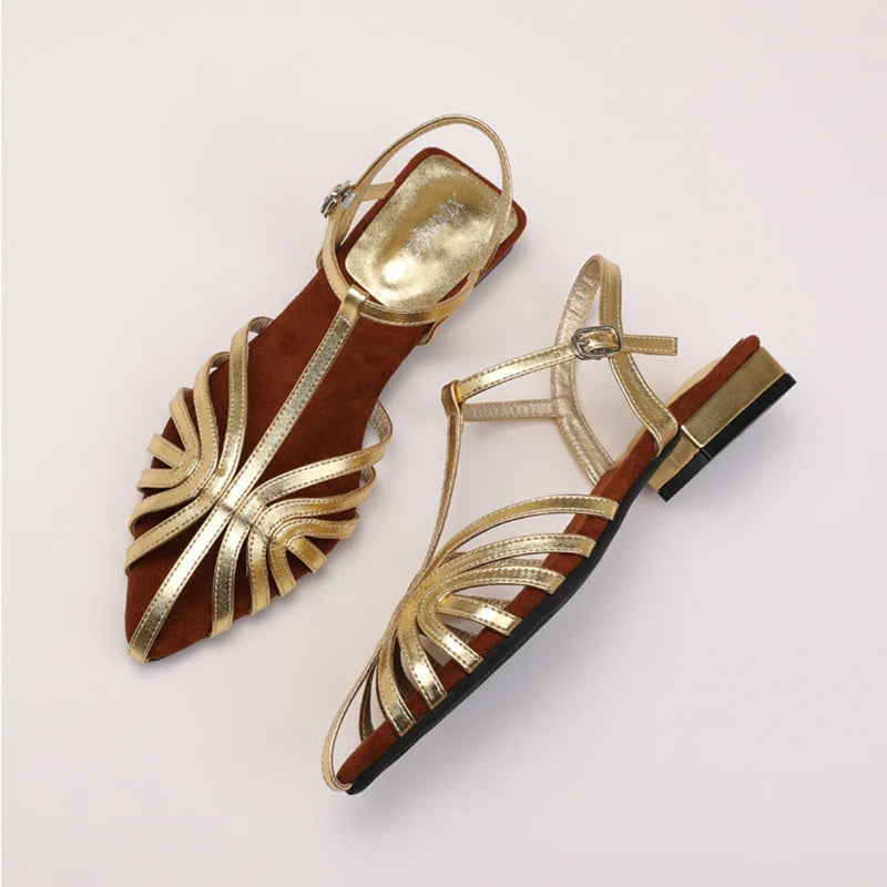 Knitted Low Heeled Roman Shoes For Women