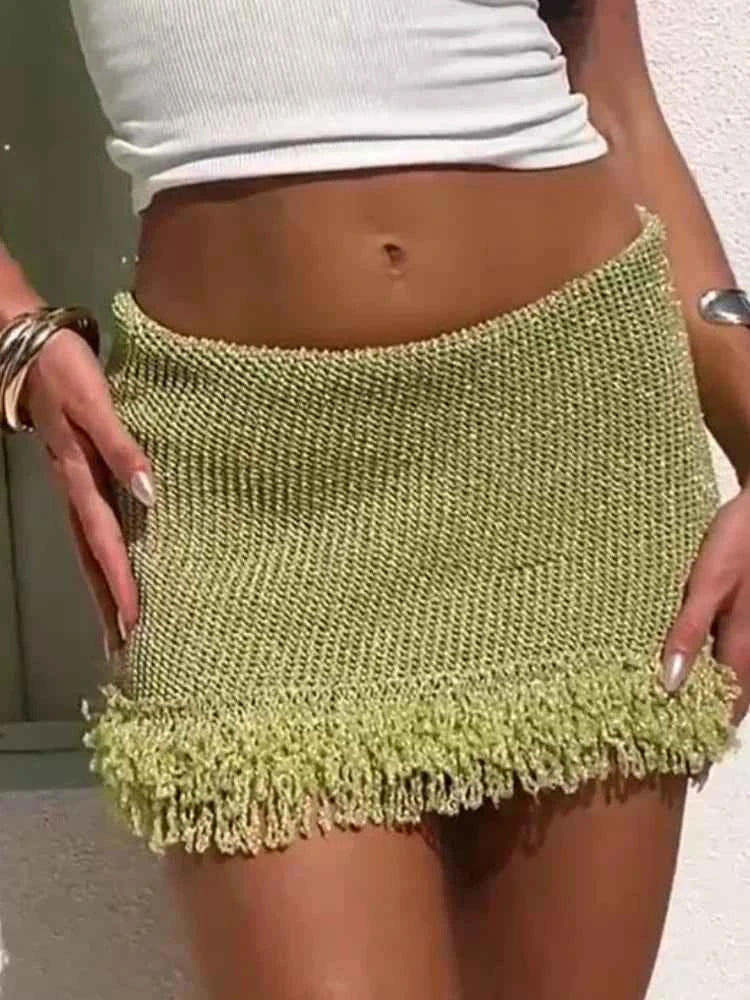 Knitted Patchwork Mini Skirts For Women