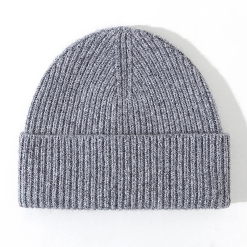 Knitted Pure Wool Beanies - Neutral grey / One Size