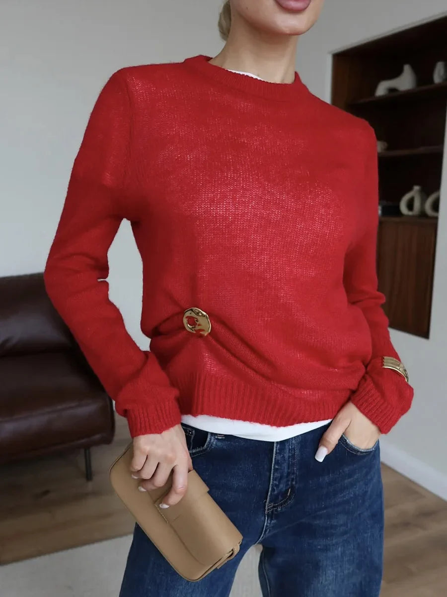 Knitted Sweater Top - Red / L
