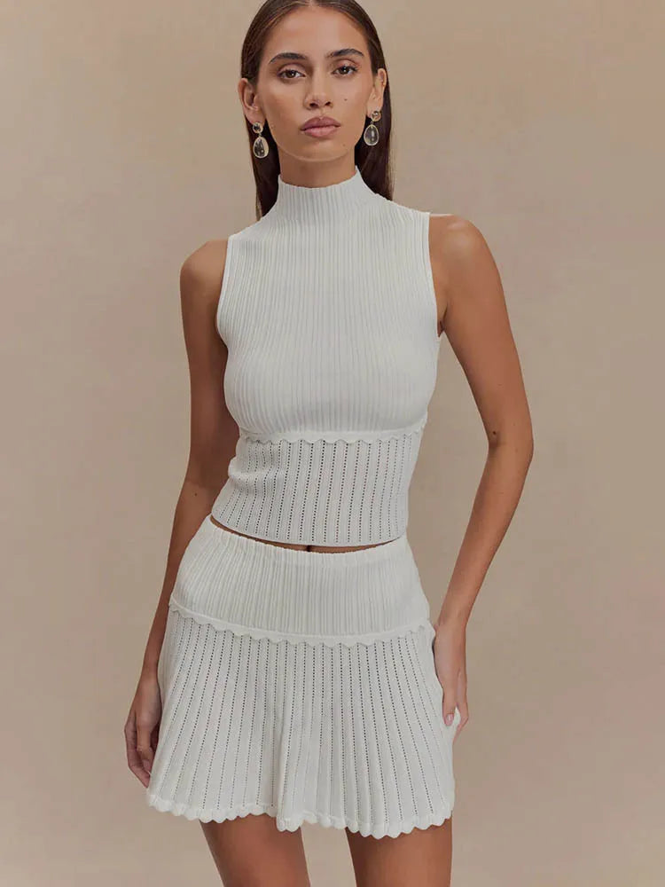 Knitted Turtleneck 2 Piece Sets Women - White / L