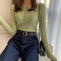 Knitted Women Sweater Button O-neck Pullovers Basic - One Size / army green - Other