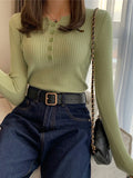 Knitted Women Sweater Button O-neck Pullovers Basic - Other