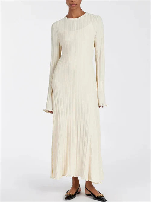 Knitwear Fashion Loose Maxi Dress Women Lace-Up High Waist - M / Beige - Other