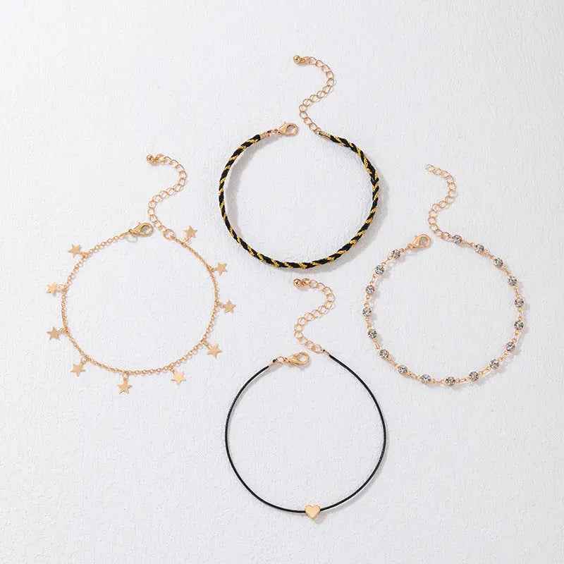 Korean Style Alloy Diamond XINGX Pendant Anklet Four-piece Set - Norellé
