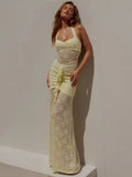 Lace Draped Ruched Maxi Dress Women - Yellow / S