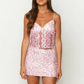Lace Floral V-Neck Sleeveless Cami Tops Mini Skirts 2 Pieces Set