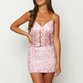 Lace Floral V-Neck Sleeveless Cami Tops Mini Skirts 2 Pieces Set