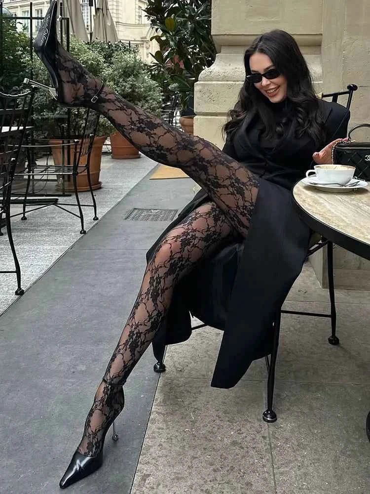Lace Printed Pantyhose Women's Sexy Hollow Out
