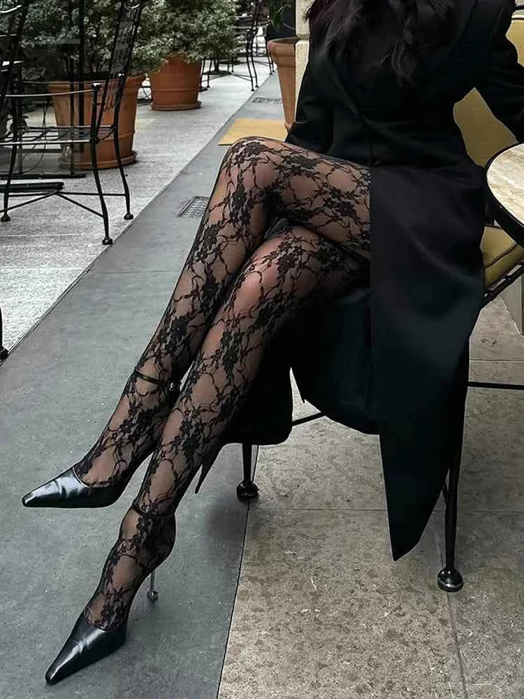 Lace Printed Pantyhose Women's Sexy Hollow Out