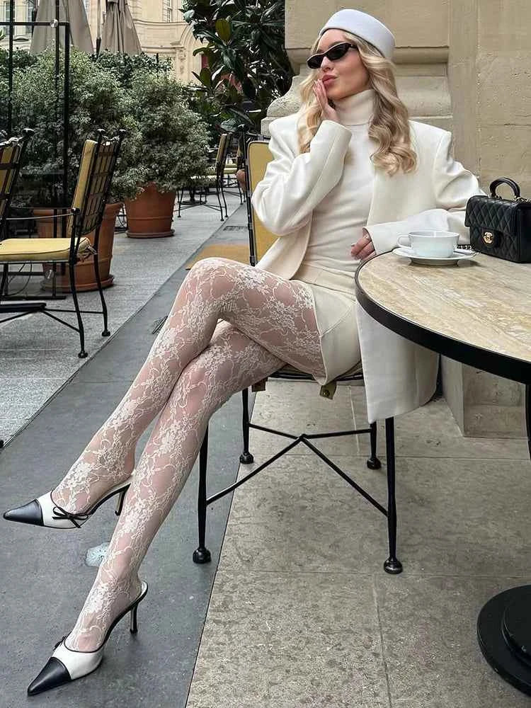 Lace Printed Pantyhose Women's Sexy Hollow Out