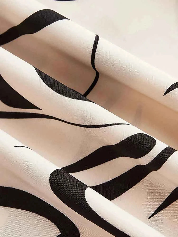 Ladies Abstract Print Belt Casual Wide Leg Pants