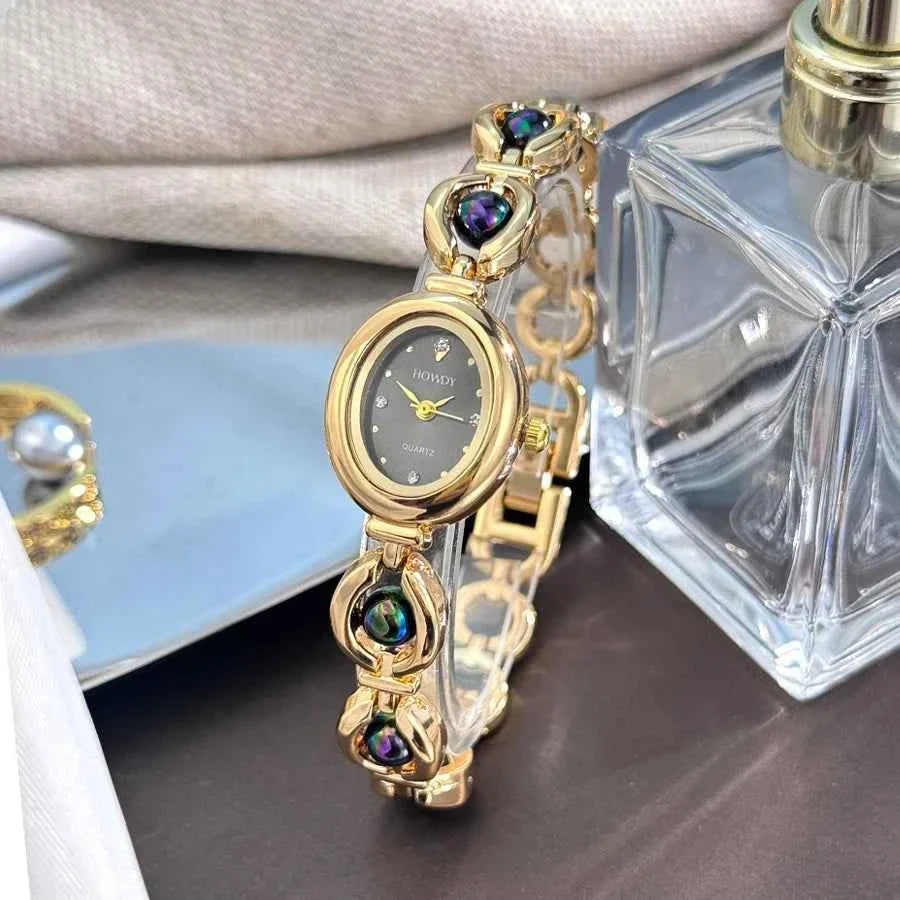 Ladies' Oval Sun Print Rhinestone Dial Elegant Lady Quartz Watch
