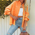 Lapel Long Sleeve Retro Street Ripped Burr Denim Coat - Orange / L - electronic accessories