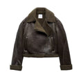 Lapel Patchwork Fleece Motorcycle Short Jacket Coat - Brown / L - electronic accessories